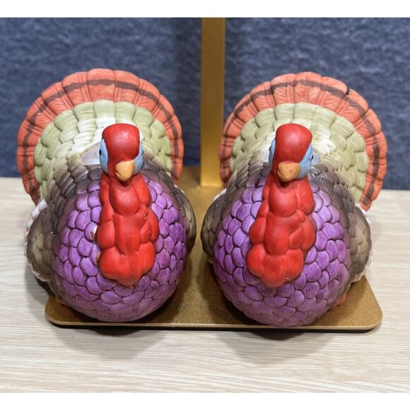 Vintage Lillian Vernon Turkey Dinner Candle Holders Handmade Taiwan Set of 2 - Picture 2 of 9